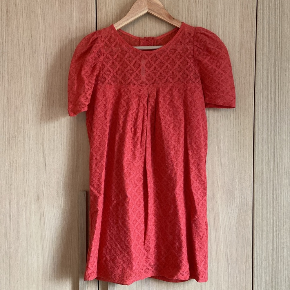 Mini puff sleeve coral lace dress from Sessun